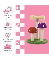 The Licker Store Pixie 22.5" 3-Tier Cottage Sisal Mushroom Cat Tree with Scratching Posts, Napping Perch, and Dangling Bell Toy, Multi