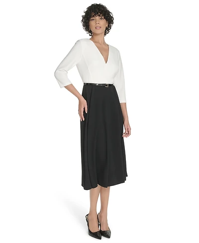 Tommy Hilfiger Women's 3/4-Sleeve V-Neck Midi Dress