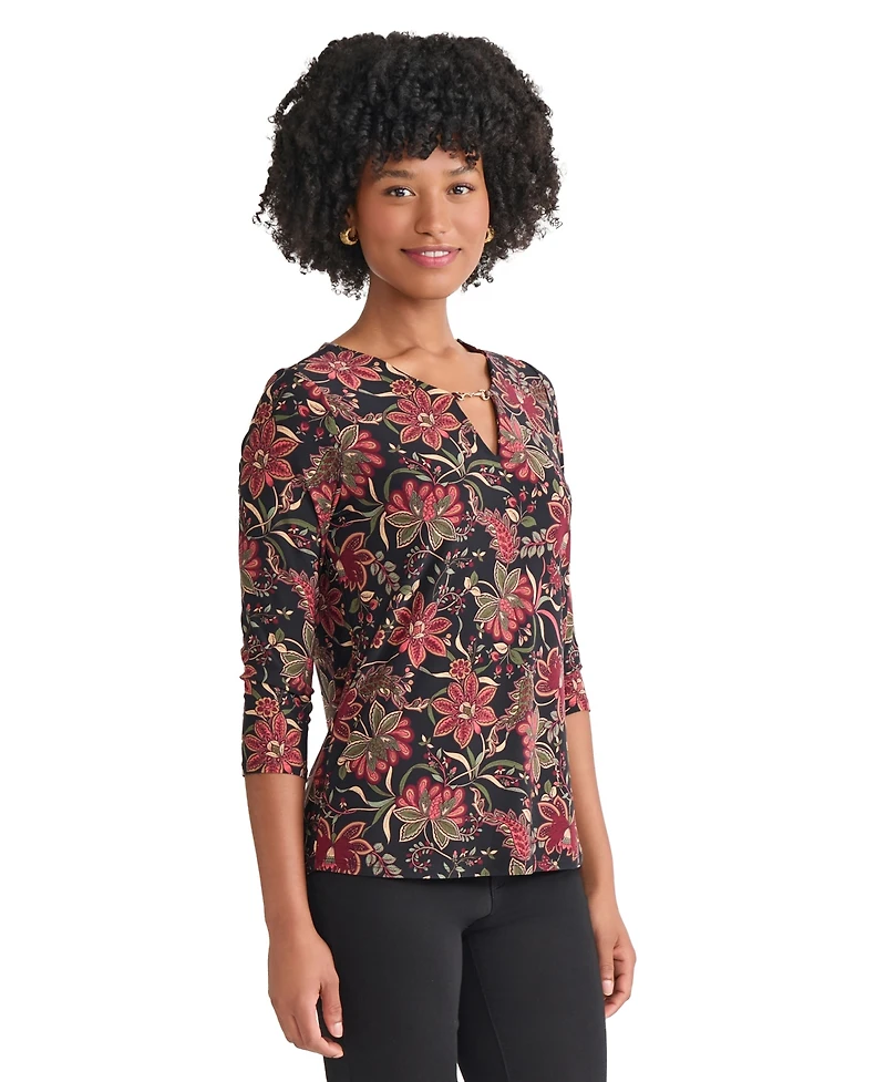 Jones New York Women's Printed V-Neck Top