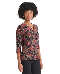 Jones New York Women's Printed V-Neck Top