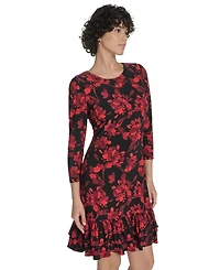 Tommy Hilfiger Petite 3/4-Sleeve Ruffle-Hem Shift Dress