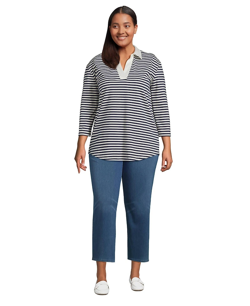 Lands' End Plus Size Starfish High Rise Knit Denim Straight Crop Jeans