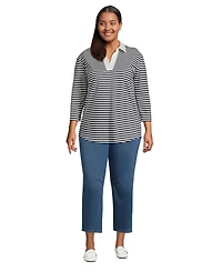 Lands' End Plus Size Starfish High Rise Knit Denim Straight Crop Jeans
