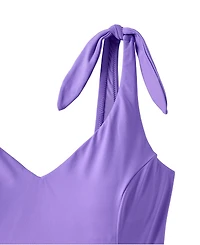 Lands' End Women's Chorine Resistant Tie Shoulder V-neck High Leg One Piece Swimsuit