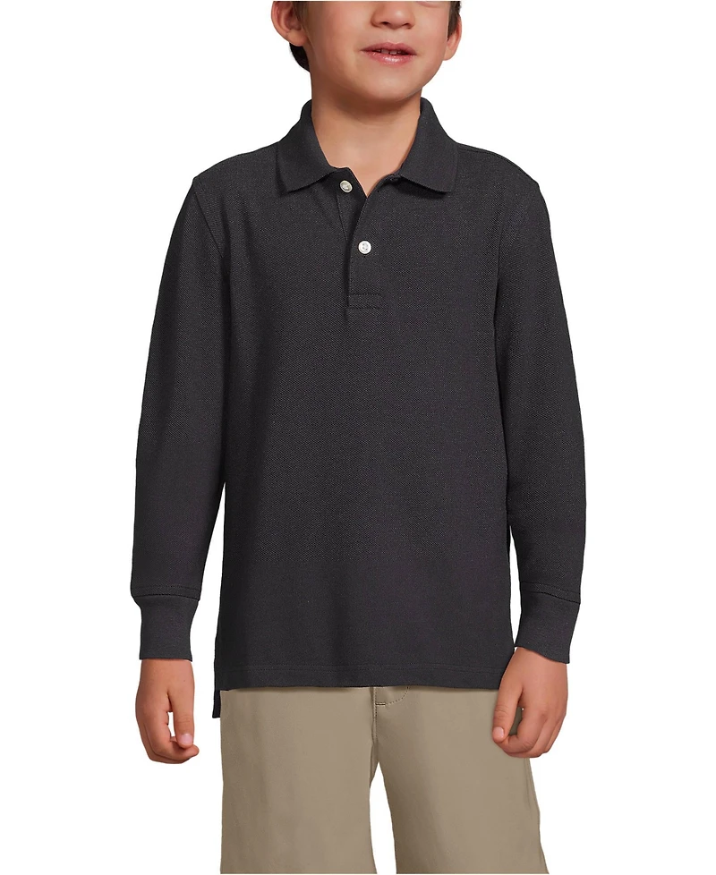 Lands' End School Uniform Kids Long Sleeve Mesh Polo Shirt