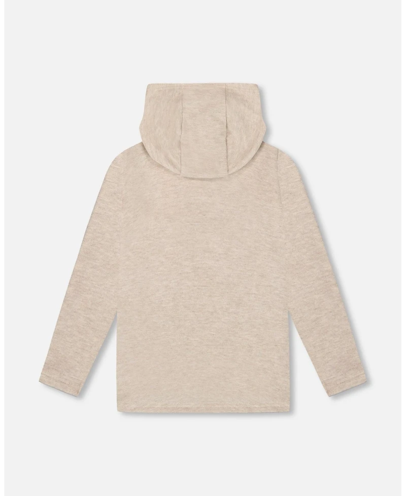 Deux par Boy Long Sleeve Super Soft Brushed Jersey Hooded Tee Heather Beige