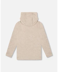 Deux par Boy Long Sleeve Super Soft Brushed Jersey Hooded Tee Heather Beige