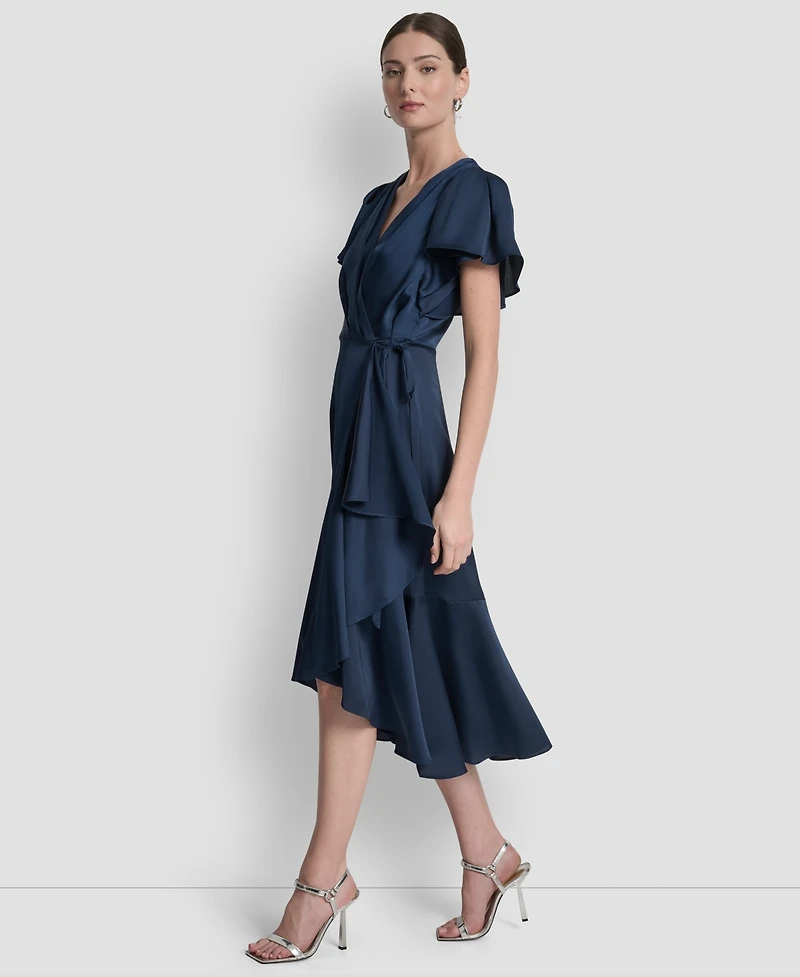 Dkny Women's Short Sleeve Faux Wrap Midi Dress