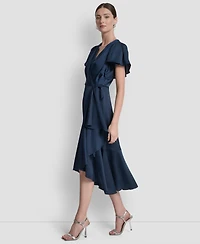 Dkny Women's Short Sleeve Faux Wrap Midi Dress
