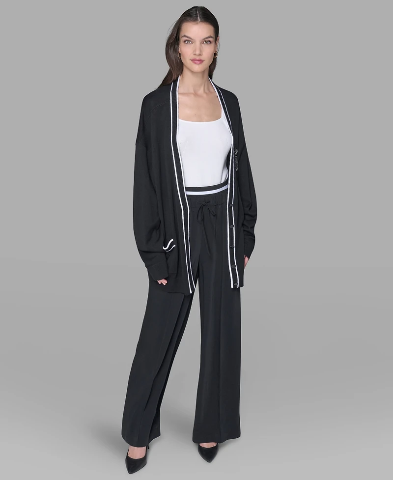 Karl Lagerfeld Paris Women's Patch Button Front Cardigan Sweater