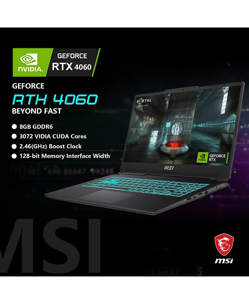 Msi Cyborg 15 15.6" Gaming Traditional Laptop Intel Core i7 12650H 16GB Ram Nvidia GeForce Rtx 4060 1TB Ssd Storage Windows 11 Home Fhd 144Hz