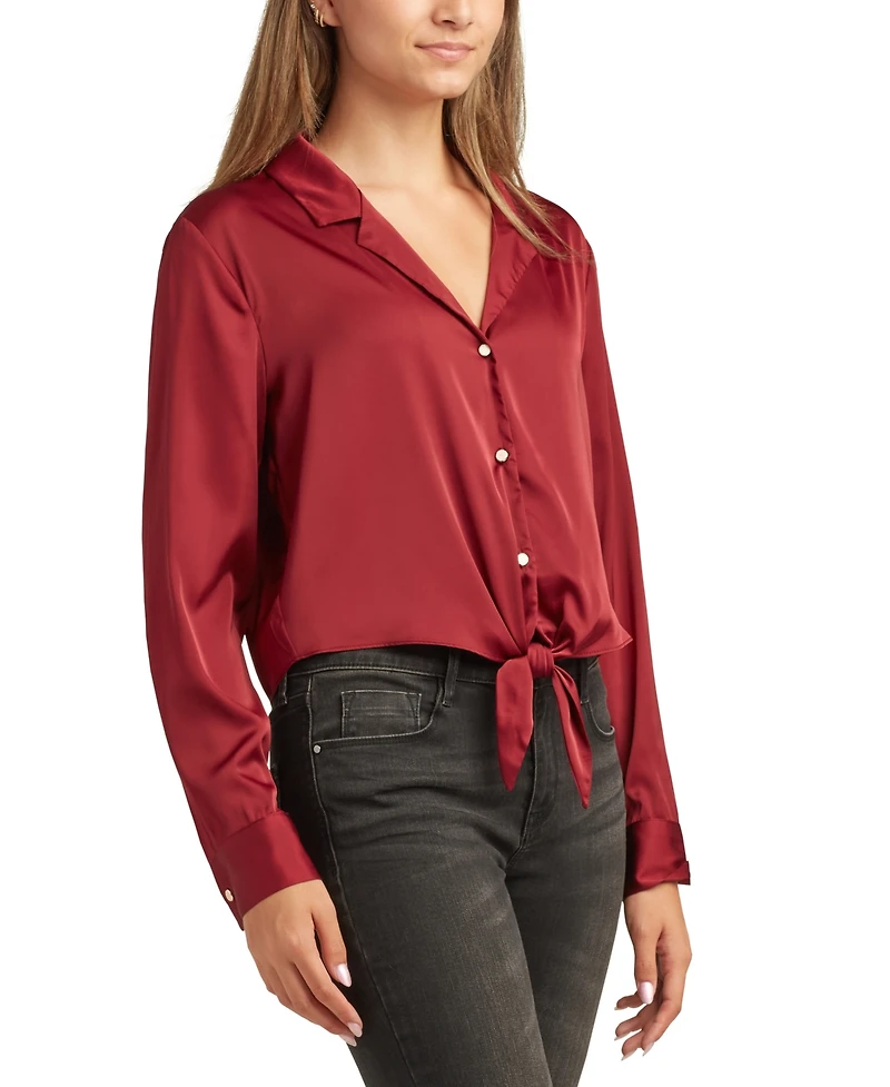 Bcx Juniors Long-Sleeve Tie-Hem Satin Top