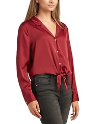 Bcx Juniors Long-Sleeve Tie-Hem Satin Top