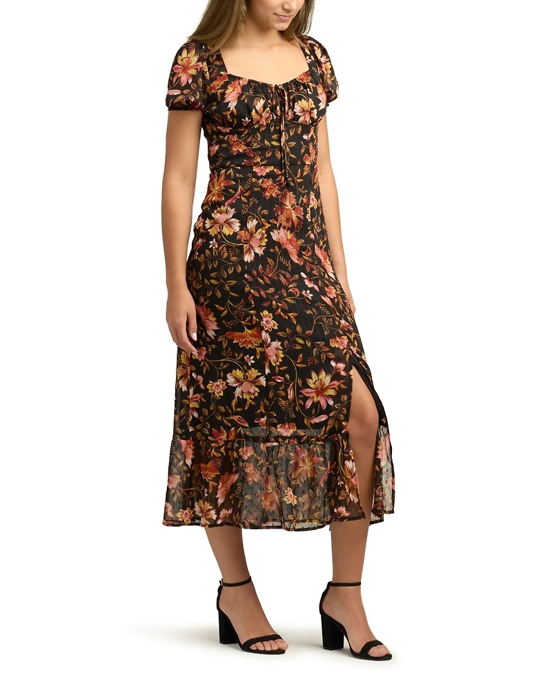 Bcx Juniors Sweetheart-Neck Print Puff-Sleeve Dress