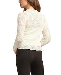 Bcx Juniors Patchwork Mock-Neck Long-Sleeve Lace Top
