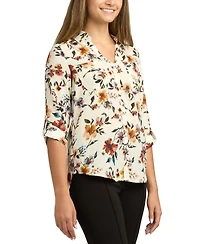 Bcx Juniors Printed Dobby-Collar 3/4-Sleeve Top