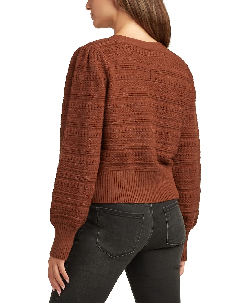 Bcx Juniors V-Neck Bow-Trim Long-Sleeve Cardigan