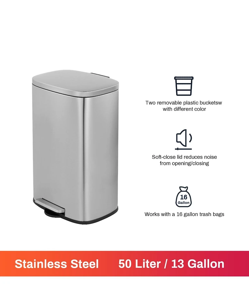 Mega Casa 13 Gal./50 Liter Oval Shape Stainless Steel Step-on Trash Can for Kitchen