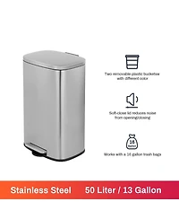 Mega Casa 13 Gal./50 Liter Oval Shape Stainless Steel Step-on Trash Can for Kitchen