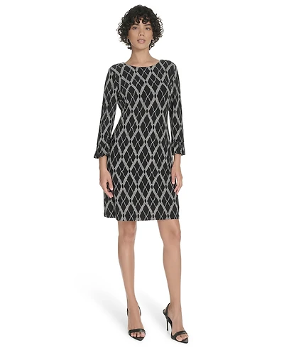 Tommy Hilfiger Women's Pleat Cuff Lacross Argyl Dress