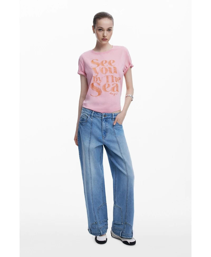 Desigual Women's Pink message T-shirt