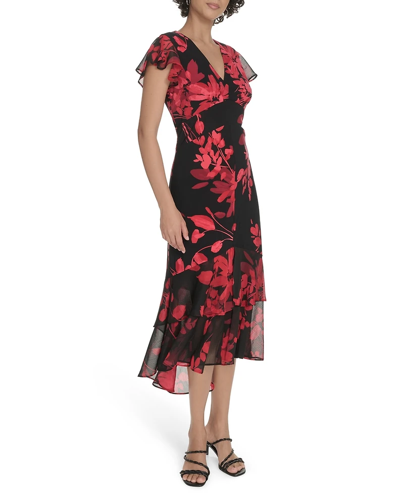 Tommy Hilfiger Women's Flutter Sleeve Chiffon Dress
