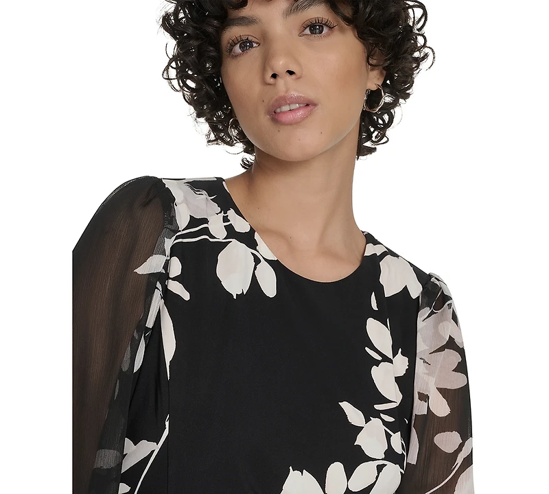 Tommy Hilfiger Women's Sheer Balloon Sleeve Dress