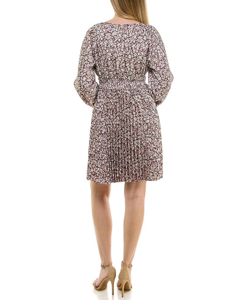 Taylor Women's Pleated Long-Sleeve A-Line Dress