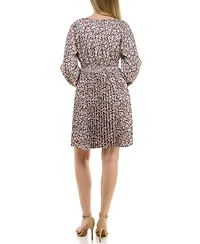 Taylor Women's Pleated Long-Sleeve A-Line Dress