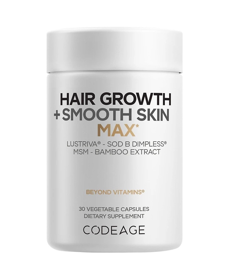 Codeage Hair Growth + Smooth Skin Max Vitamins Supplement - Hair Growth Health Skin Cellulite Support - Biotin, Vitamin C, Msm