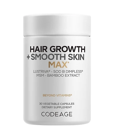 Codeage Hair Growth + Smooth Skin Max Vitamins Supplement - Hair Growth Health Skin Cellulite Support - Biotin, Vitamin C, Msm