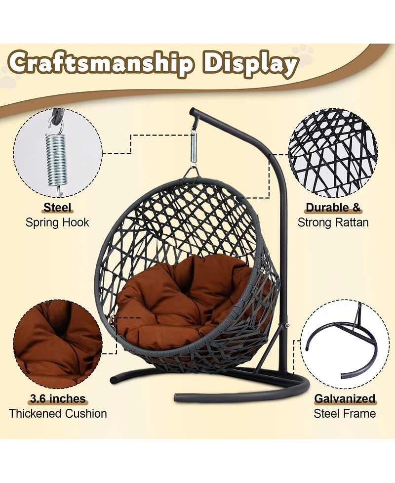 Cat Swing Bed with Stand & Cushion, Cat Egg Chair with Rattan Wicker Appearance, Indoor Hanging Swinging Cat Bed for Cats, Small Dogs