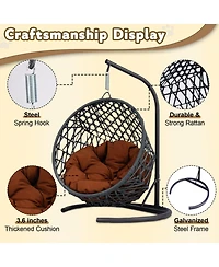 Cat Swing Bed with Stand & Cushion, Cat Egg Chair with Rattan Wicker Appearance, Indoor Hanging Swinging Cat Bed for Cats, Small Dogs