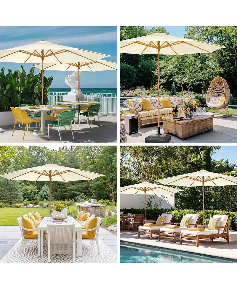 Yescom 13FT Large Wooden Outdoor Patio Umbrella Solid German Beech Pole Rope Pulley Lift for Deck Pool Backyard Garden Market Beach Parasol,Ivory