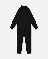 Deux par Kids Unisex Two-Piece Thermal Underwear Set Black