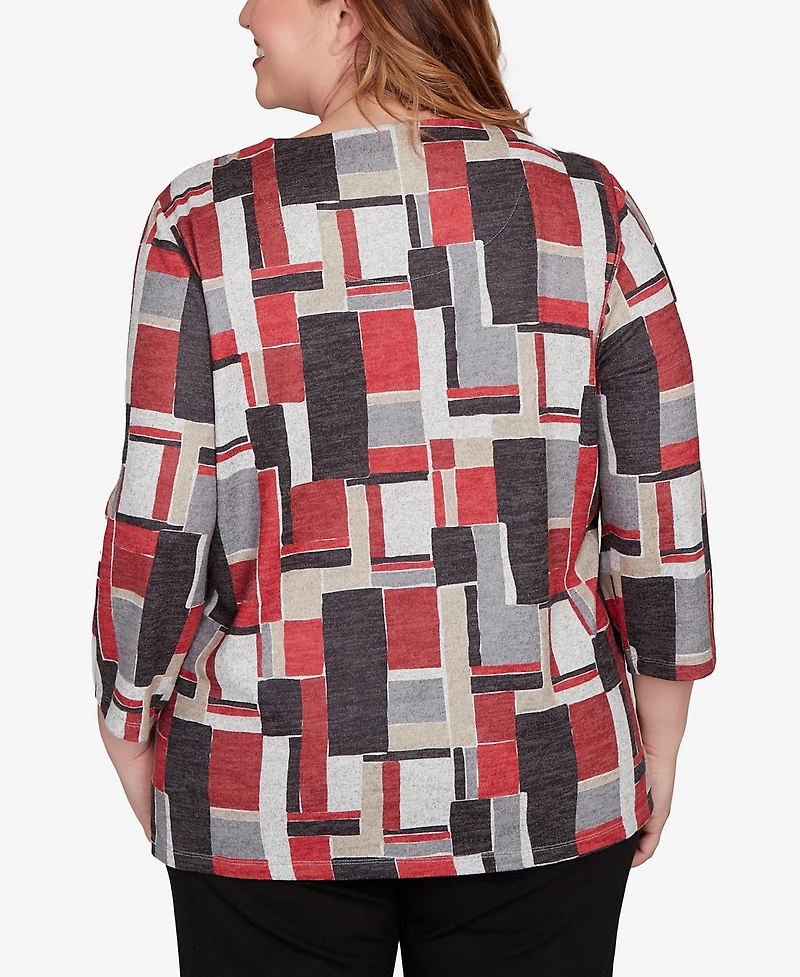 Alfred Dunner Plus Classic Colorblock Split Beaded Neck Top