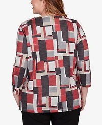 Alfred Dunner Plus Classic Colorblock Split Beaded Neck Top
