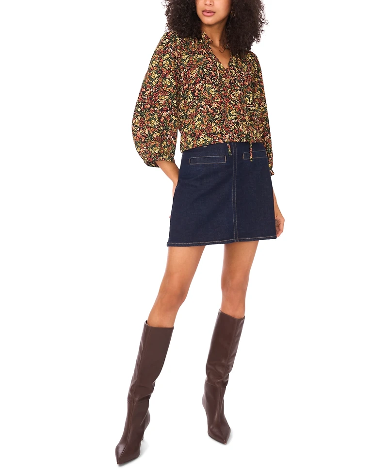 Vince Camuto Women's Floral Split-Neck 3/4-Sleeve Blouse