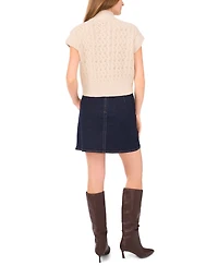 Vince Camuto Women's Pointelle Mock-Neck Front Zip Sweater