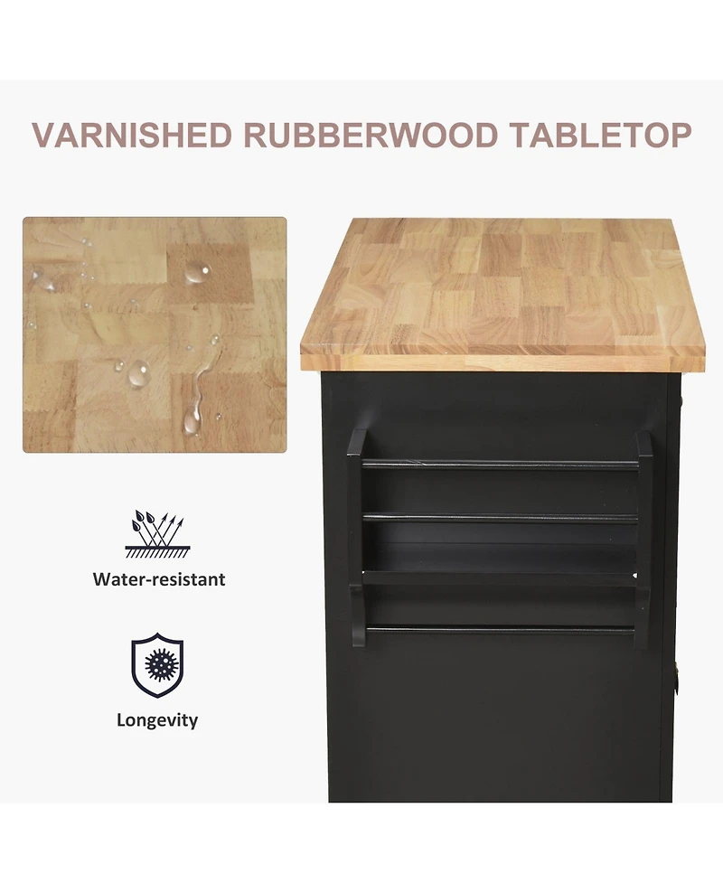 Halifax North America Black Kitchen Island: Cart with Varnished Rubberwood Top and Casters