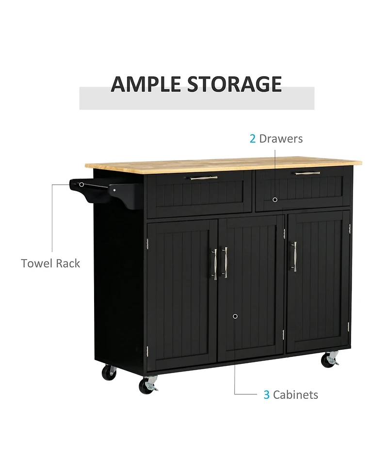 Halifax North America Black Mobile Kitchen: Island with Drawers and Cabinet Storage