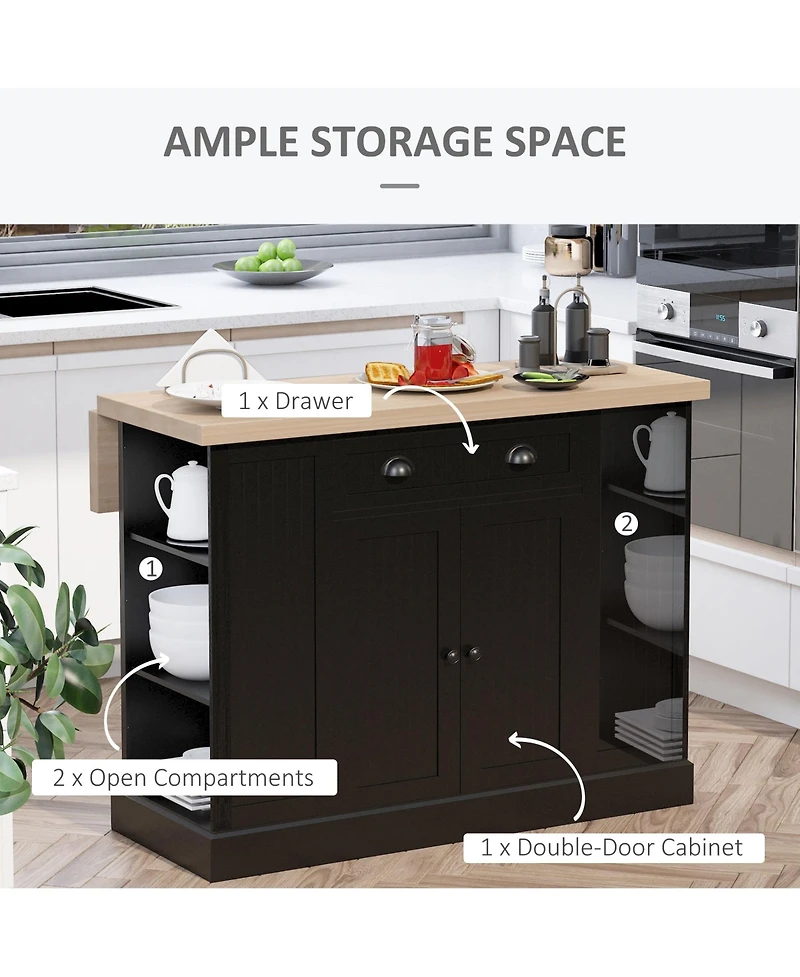 Halifax North America Black Kitchen Island: Freestanding Table with Drop Leaf and Storage
