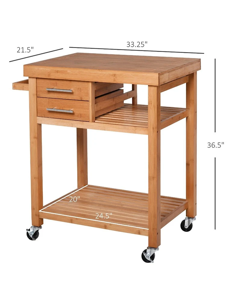 Halifax North America Bamboo Kitchen Organizer: Utility Cart with Drawers and Shelves
