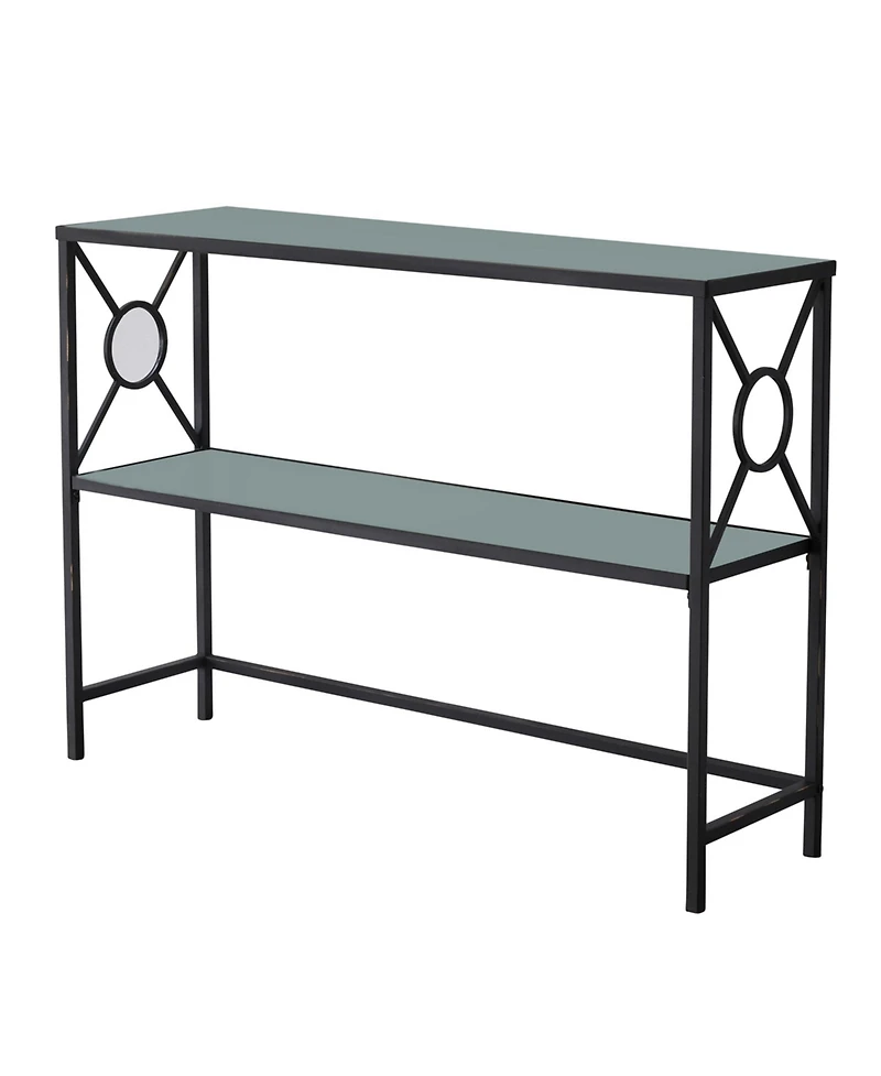 Kings Brand Furniture Loyd Metal with Glass Shelf Console Table, Black/Brushed Copper