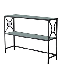 Kings Brand Furniture Loyd Metal with Glass Shelf Console Table, Black/Brushed Copper