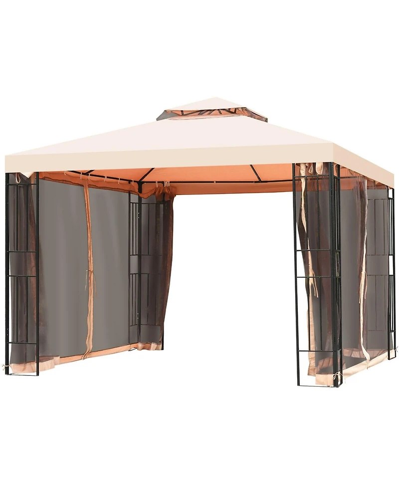 Gymax 10x10ft Metal Gazebo W/ Mosquito Netting Canopy Gazebo 2 Tier Vented Gazebo Top