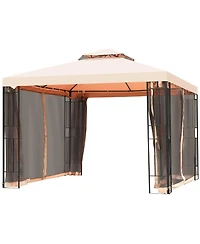Gymax 10x10ft Metal Gazebo W/ Mosquito Netting Canopy Gazebo 2 Tier Vented Gazebo Top