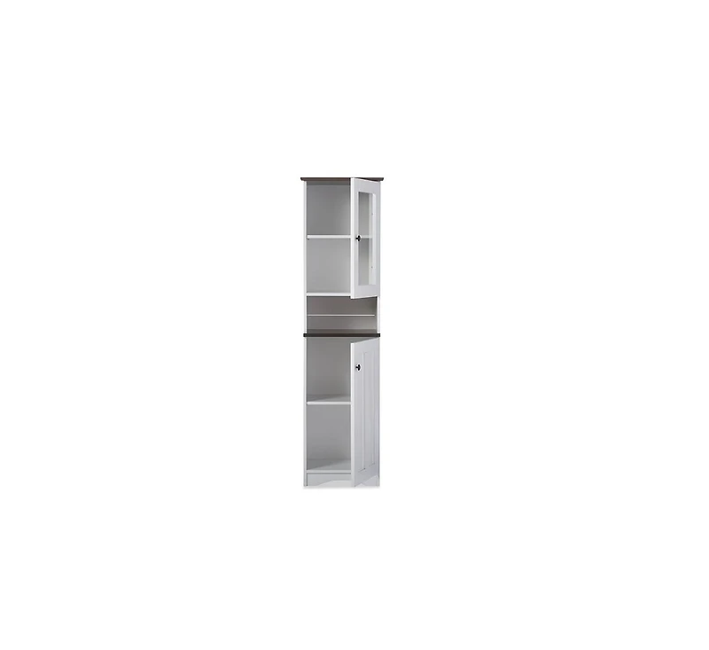 Baxton Studio Lauren Modern and Contemporary Two-tone White and Dark Brown Buffet and Hutch Kitchen Cabinet