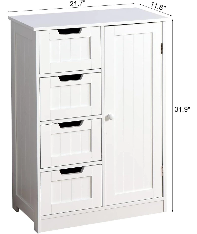 Vanirror White Freestanding Bathroom Storage Cabinet – 4-Drawer Organizer with Adjustable Shelf for Bathroom, Kitchen & Living Room