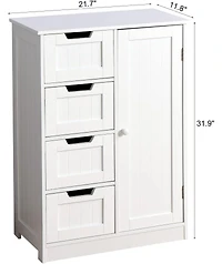 Vanirror White Freestanding Bathroom Storage Cabinet – 4-Drawer Organizer with Adjustable Shelf for Bathroom, Kitchen & Living Room